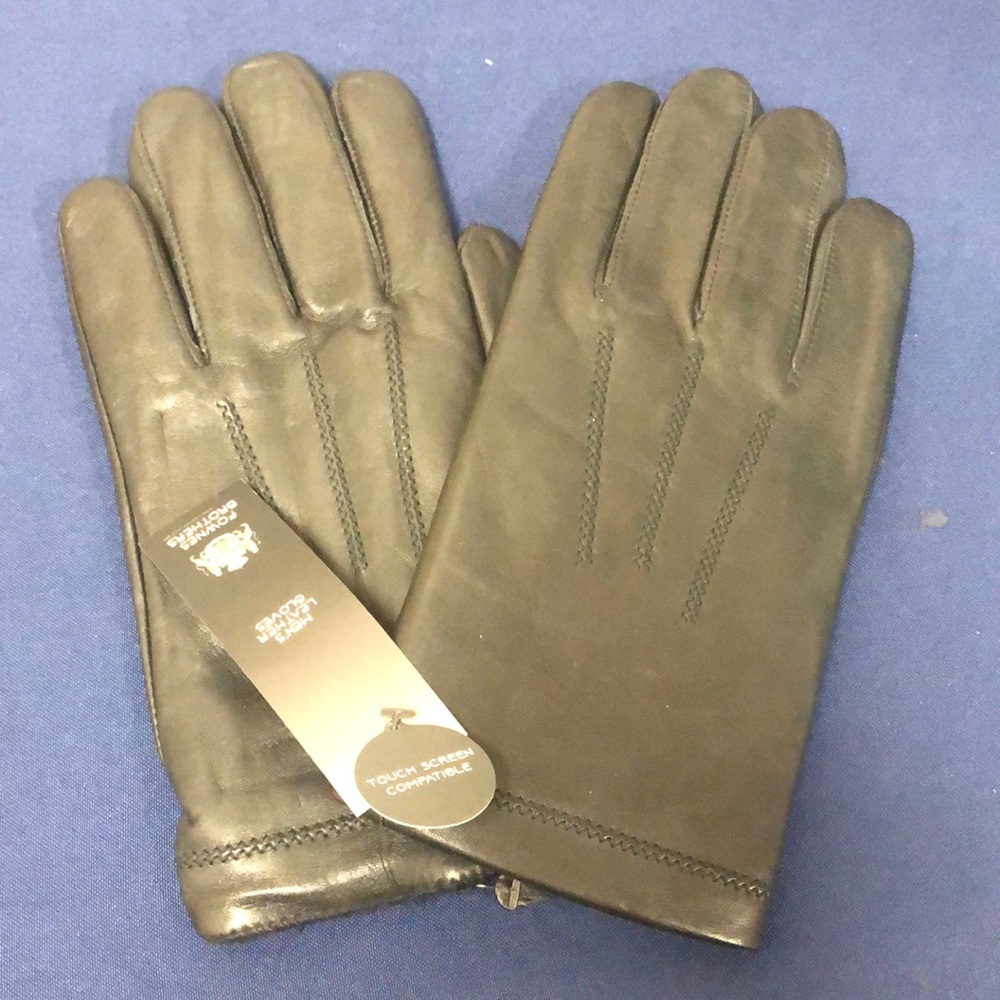 Fownes Brothers men’s black leather gloves NWT size XL